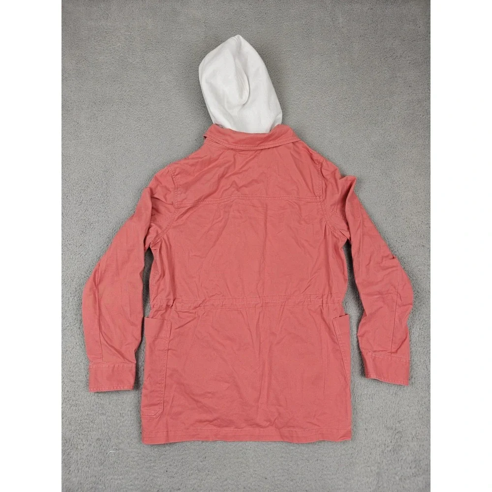 Caslon Jacket Womens XL Pink Hooded‎ Anorak Utility Twill Drawstring Pockets